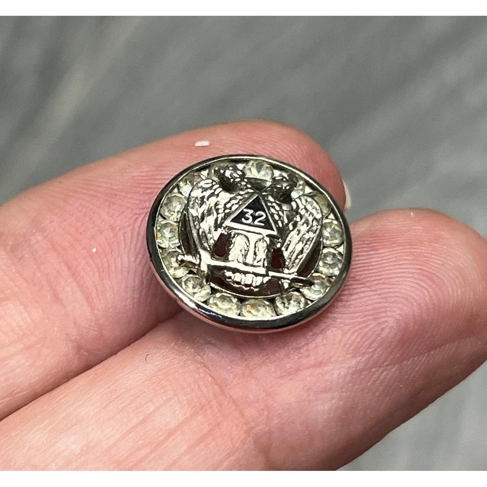 Scottish‎ Rite 32nd Degree Masonic Lapel Pin Double Headed Eagle Rhinestone